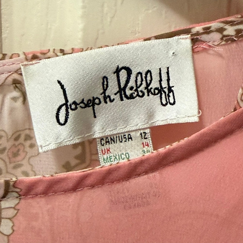Joseph Ribkoff Sheer Pink Paisley Tunic Blouse Top 3/4 Sleeve Keyhole Size 12 - Picture 3 of 14